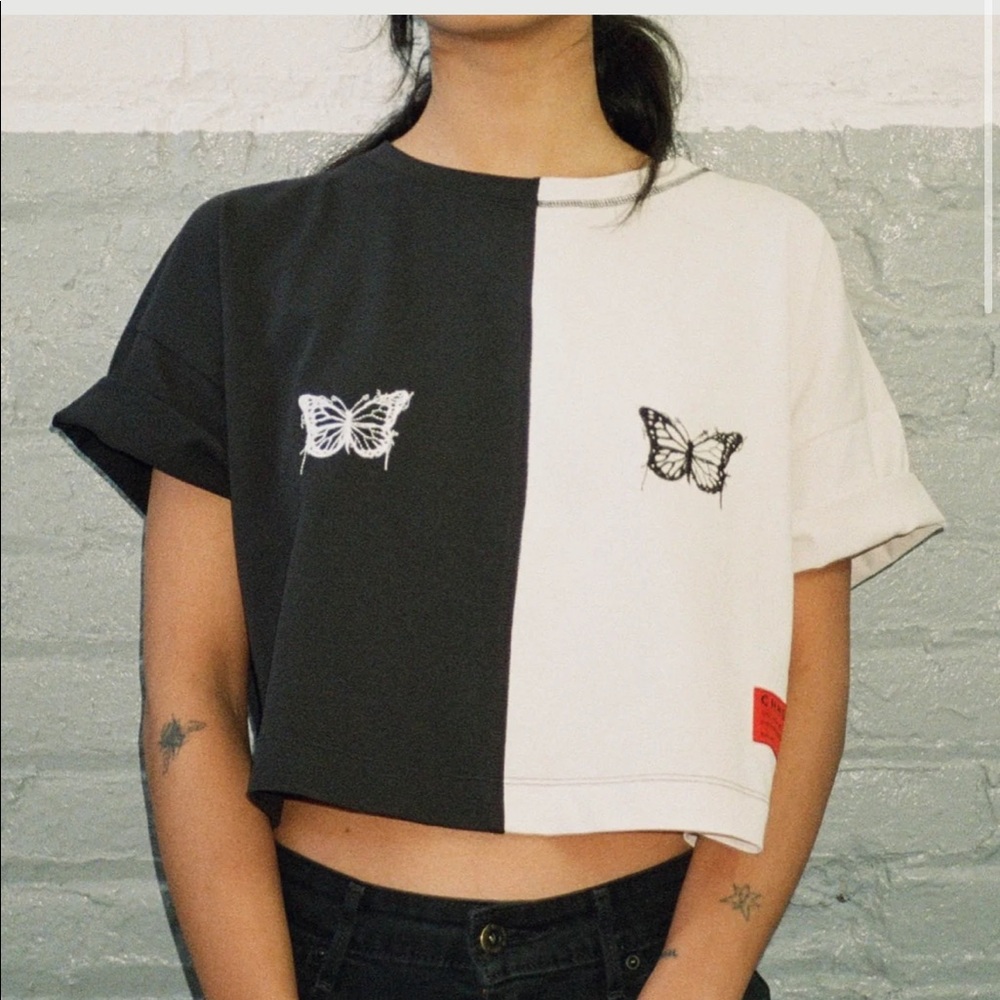 Two Tone Butterfly Crop Top